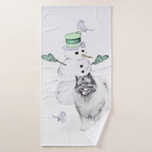 Keeshond Christmas Snowman Painting Dog Art Badhandtuch Set