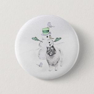 Keeshond Christmas Snowman Painting Dog Art Button