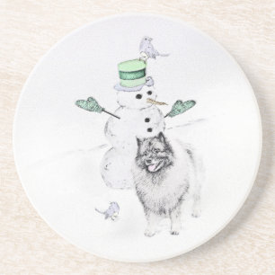 Keeshond Christmas Snowman Painting Dog Art Getränkeuntersetzer