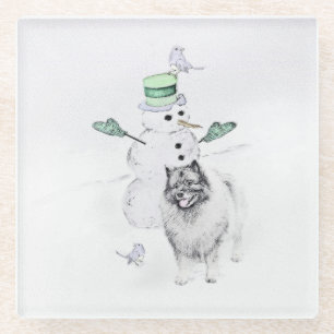Keeshond Christmas Snowman Painting Dog Art Glasuntersetzer