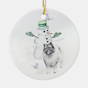 Keeshond Christmas Snowman Painting Dog Art Keramik Ornament