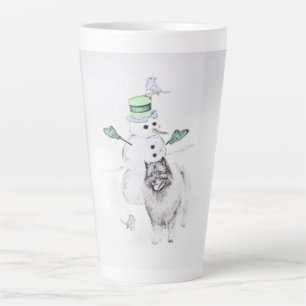 Keeshond Christmas Snowman Painting Dog Art Milchtasse