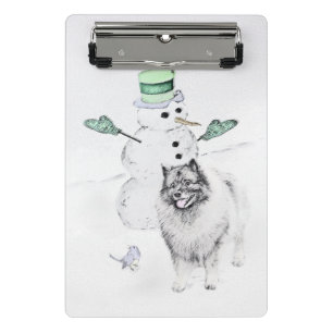 Keeshond Christmas Snowman Painting Dog Art Mini Klemmbrett