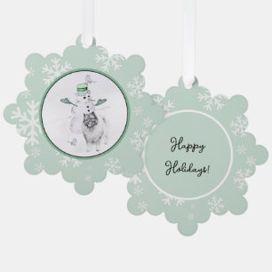 Keeshond Christmas Snowman Painting Dog Art Ornament Karte