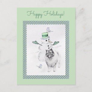 Keeshond Christmas Snowman Painting Dog Art Postkarte