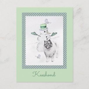 Keeshond Christmas Snowman Painting Dog Art Postkarte