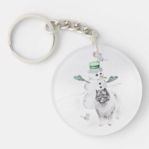Keeshond Christmas Snowman Painting Dog Art Schlüsselanhänger