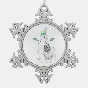 Keeshond Christmas Snowman Painting Dog Art Schneeflocken Zinn-Ornament