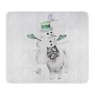 Keeshond Christmas Snowman Painting Dog Art Schneidebrett
