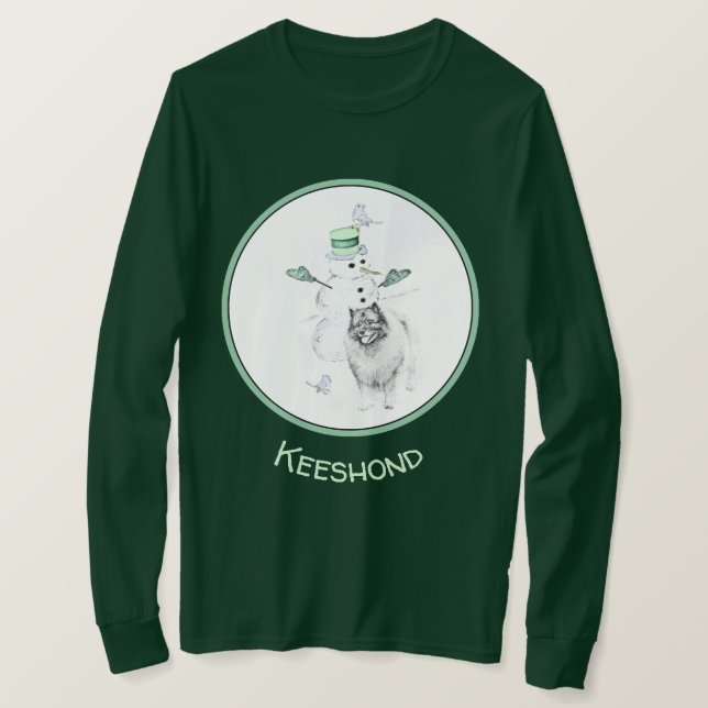 Keeshond Christmas Snowman Painting Dog Art T-Shirt (Design vorne)