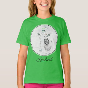 Keeshond Christmas Snowman Painting Dog Art T-Shirt