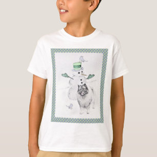Keeshond Christmas Snowman Painting Dog Art T-Shirt
