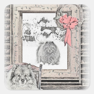Keeshond Christmas Winter Window Malerei Hund Kuns Quadratischer Aufkleber