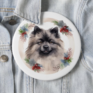 Keeshond Christmas Wreath Festivals Button
