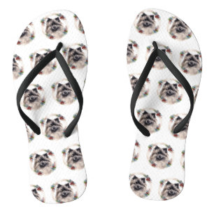 Keeshond Christmas Wreath Festivals Flip Flops