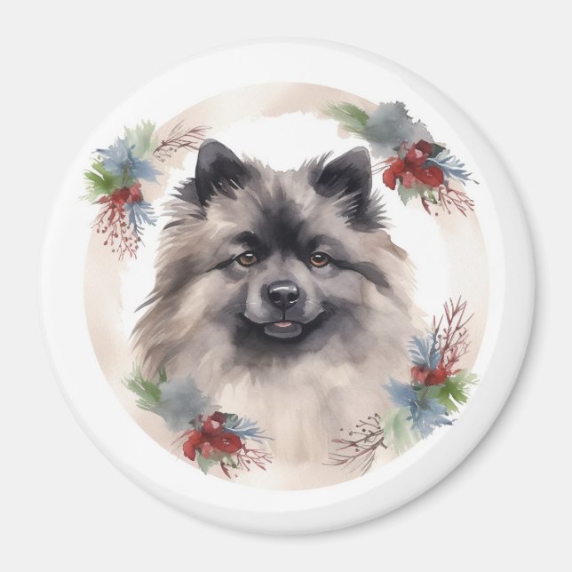 Keeshond Christmas Wreath Festivals Magnet (Vorne)