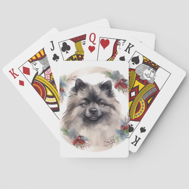 Keeshond Christmas Wreath Festivals Spielkarten (Rückseite)