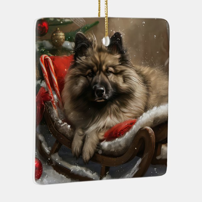keeshond Dog Christmas Festive Keramikornament (Rechts)