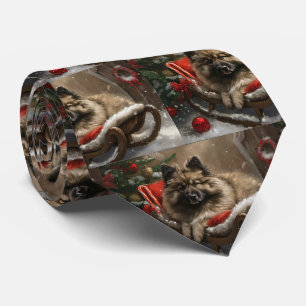 keeshond Dog Christmas Festive Krawatte