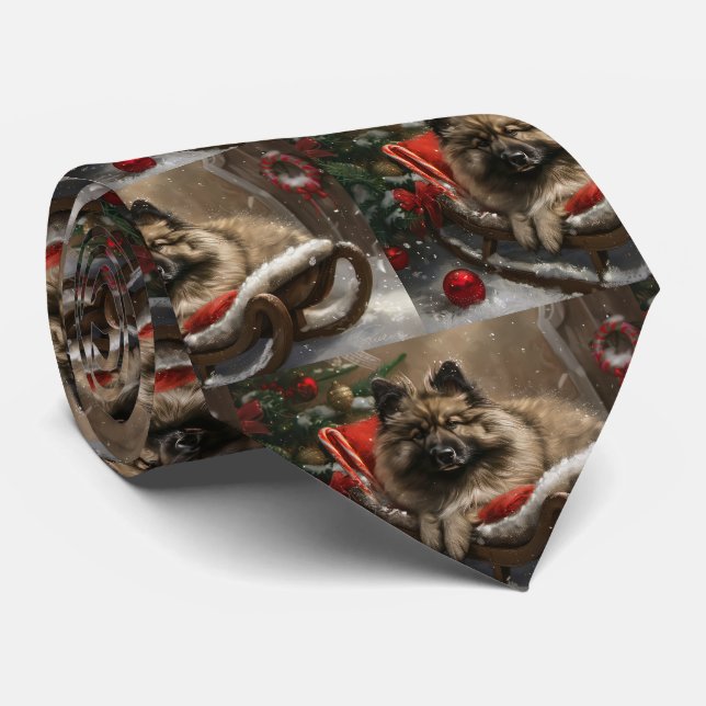 keeshond Dog Christmas Festive Krawatte (Gerollt)