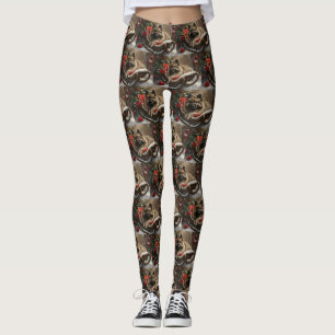 keeshond Dog Christmas Festive Leggings