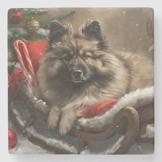 keeshond Dog Christmas Festive Steinuntersetzer (Vorderseite)