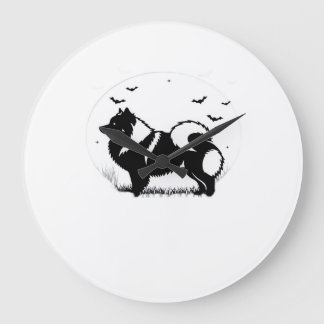 Keeshond Dog � Halloween Moon Silhouette Classic T Große Wanduhr