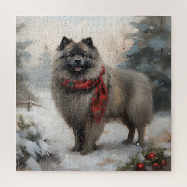 Keeshond Dog in Schneehocht (Vertikal)