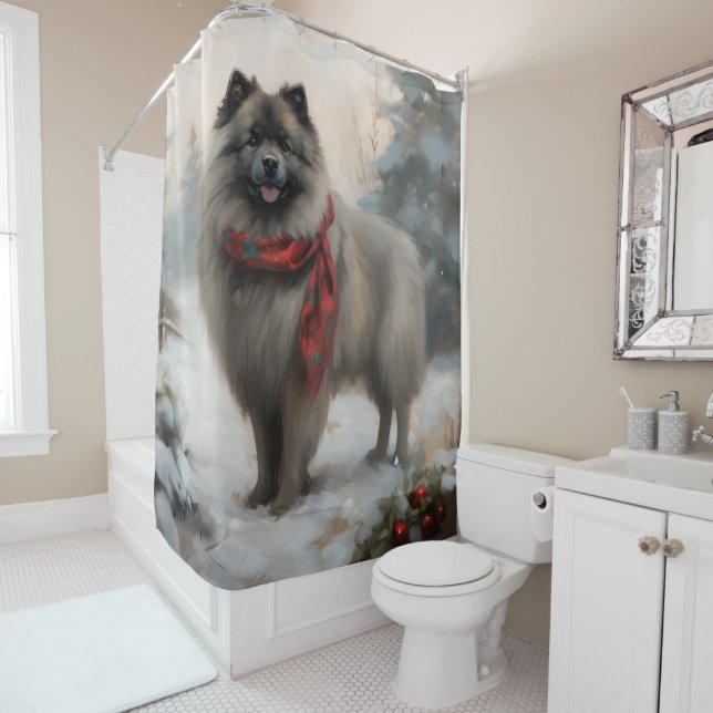 Keeshond Dog in Schneehocht Duschvorhang (Beispiel)