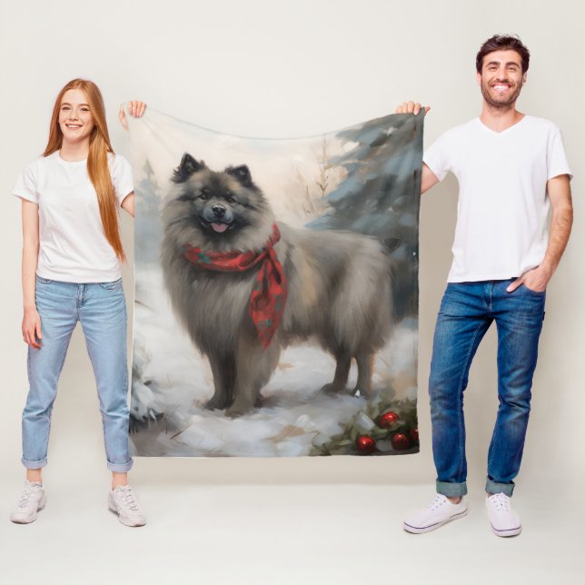 Keeshond Dog in Schneehocht Fleecedecke (Beispiel)
