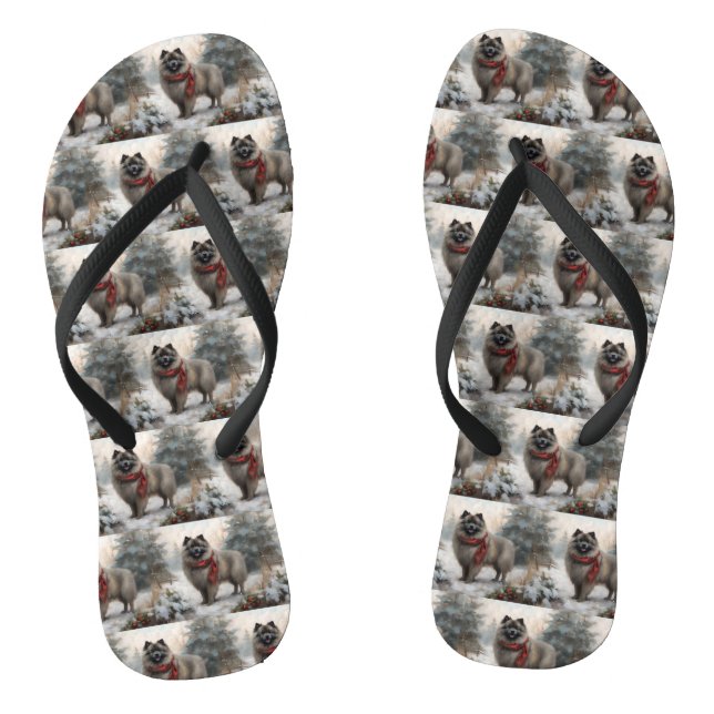 Keeshond Dog in Schneehocht Flip Flops (Fußbett)