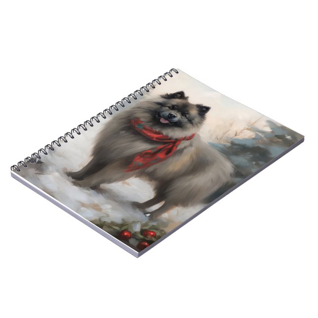 Keeshond Dog in Schneehocht Notizblock (Linke Seite)