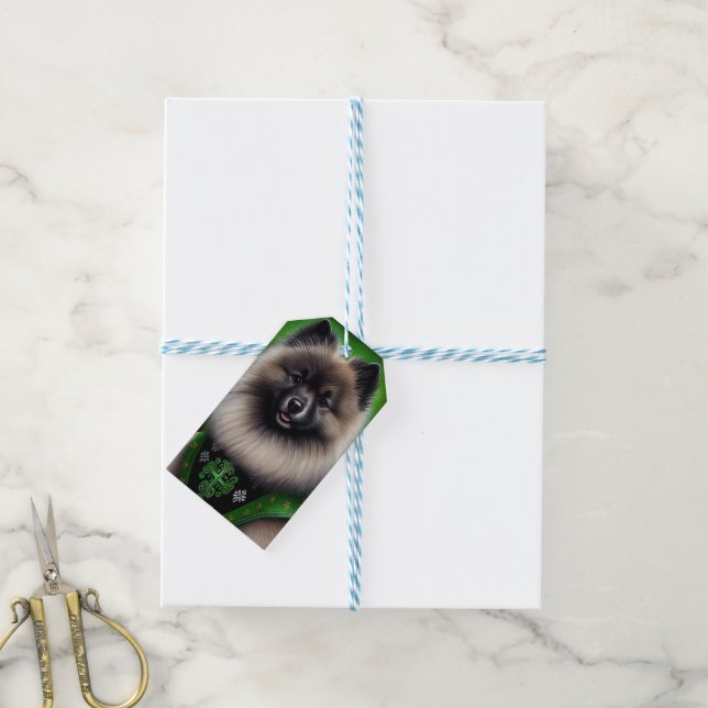 Keeshond Dog in St. Patrick's Day Dress Geschenkanhänger (Mit Garn)