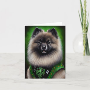 Keeshond Dog in St. Patrick's Day Dress Karte