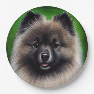 Keeshond Dog in St. Patrick's Day Dress Pappteller