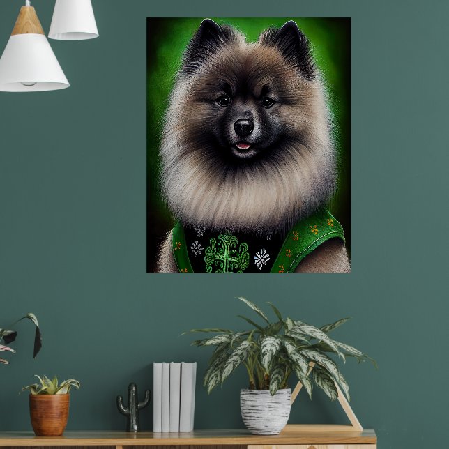 Keeshond Dog in St. Patrick's Day Dress Poster (Wohnzimmer 1)