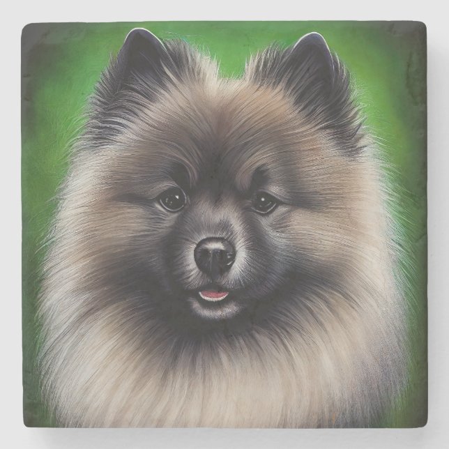 Keeshond Dog in St. Patrick's Day Dress Steinuntersetzer (Vorderseite)