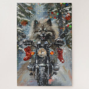 Keeshond Dog Riding Motorrad Weihnachten
