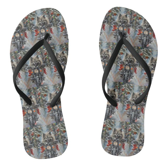 Keeshond Dog Riding Motorrad Weihnachten Flip Flops (Fußbett)