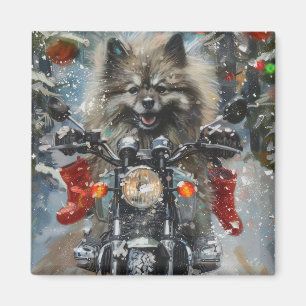 Keeshond Dog Riding Motorrad Weihnachten Magnet
