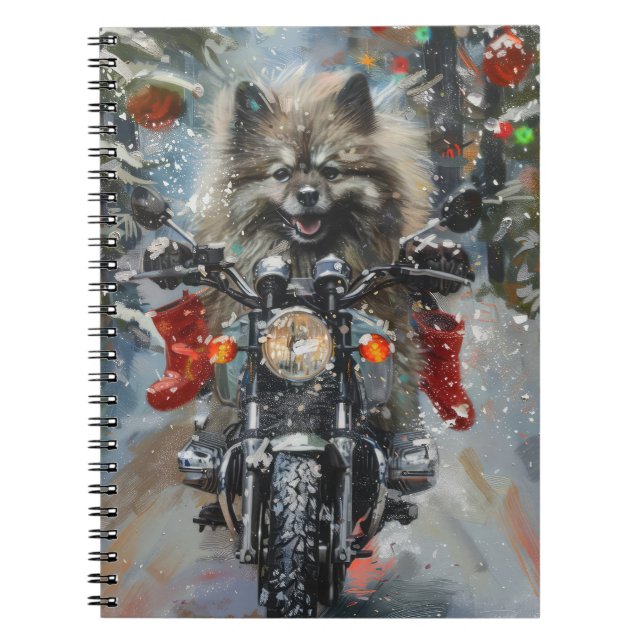 Keeshond Dog Riding Motorrad Weihnachten Notizblock (Vorderseite)