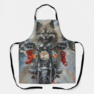 Keeshond Dog Riding Motorrad Weihnachten Schürze