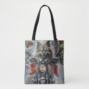Keeshond Dog Riding Motorrad Weihnachten Tasche