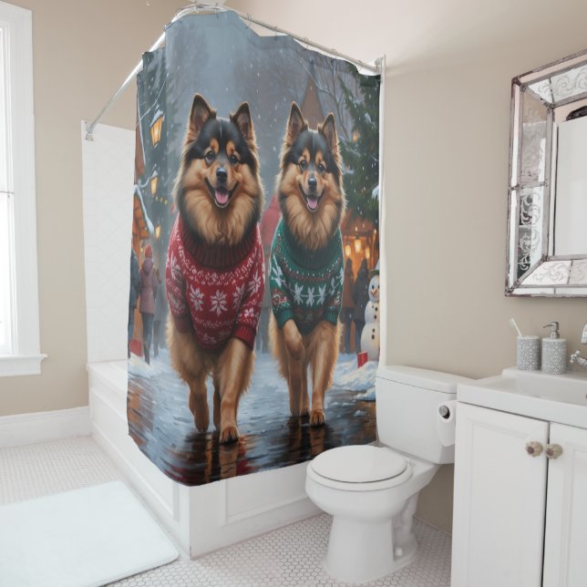 Keeshond Dogs Christmas Snow Holiday Duschvorhang (Beispiel)