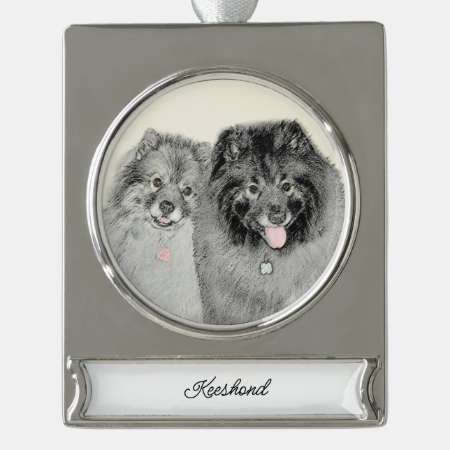 Keeshond Graphics Keeshond Mama and Son Silver Pla Banner-Ornament Silber (Vorderseite)
