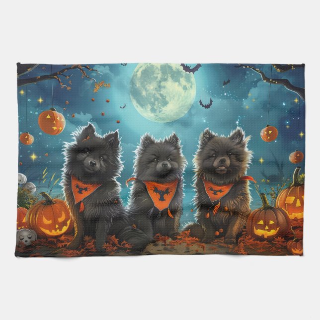 Keeshond Halloween Spooky Geschirrtuch (Horizontal)