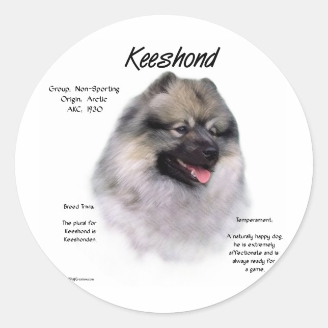 Keeshond History Design Runder Aufkleber (Vorderseite)