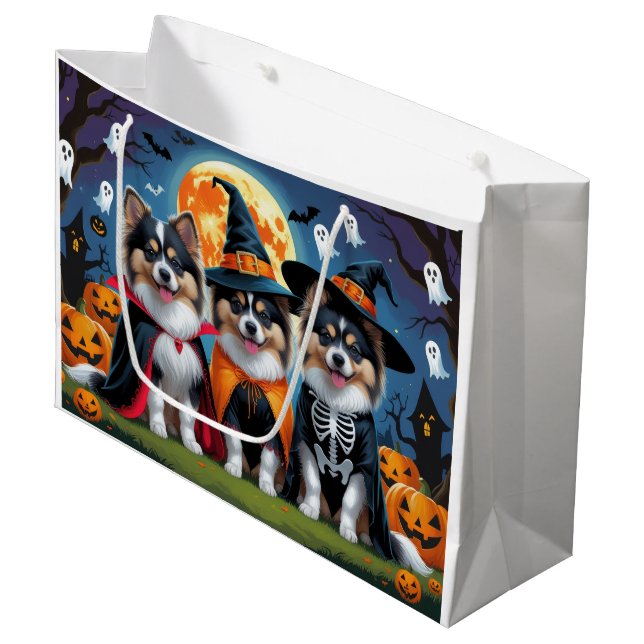 Keeshond Hogs Pumpkin Halloween Funny Große Geschenktüte (Vorderseite Schrägansicht)