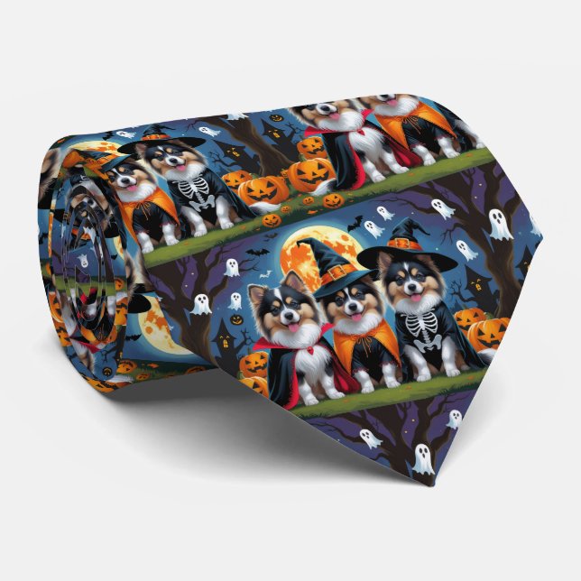 Keeshond Hogs Pumpkin Halloween Funny Krawatte (Gerollt)