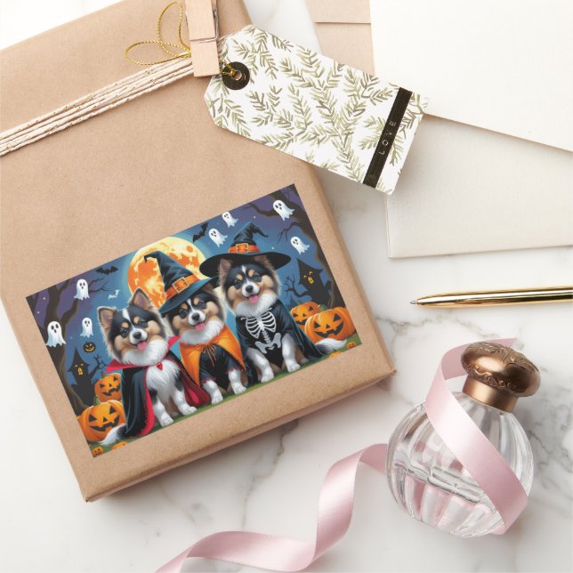 Keeshond Hogs Pumpkin Halloween Funny Rechteckiger Aufkleber (Schenken)